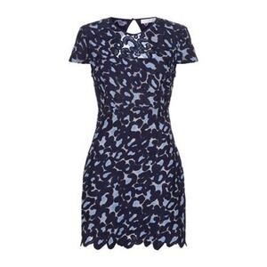 Sandro Blue Embroidered Lace Jacquard Cap Sleeve A-Line Mini Dress Size 6